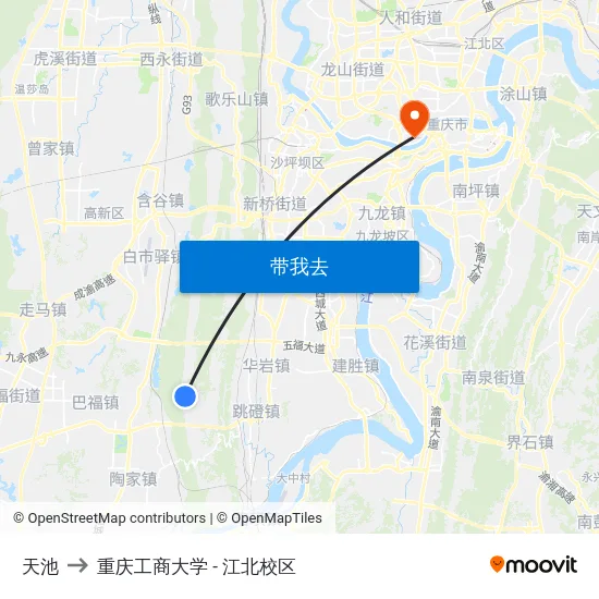 天池 to 重庆工商大学 - 江北校区 map