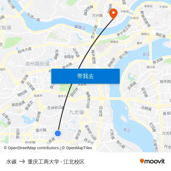 水碾 to 重庆工商大学 - 江北校区 map
