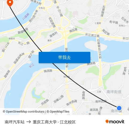 南坪汽车站 to 重庆工商大学 - 江北校区 map
