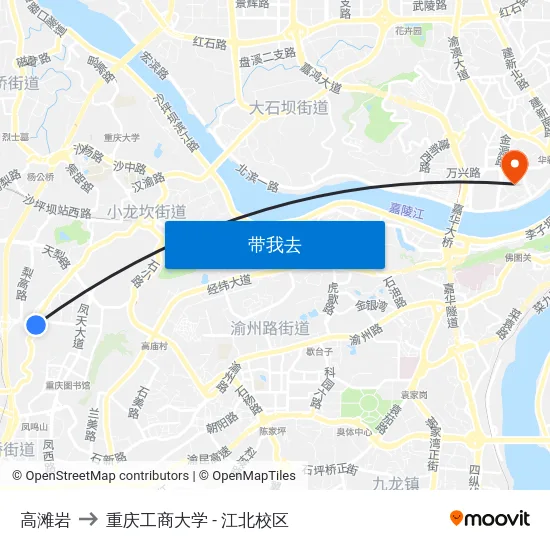 高滩岩 to 重庆工商大学 - 江北校区 map