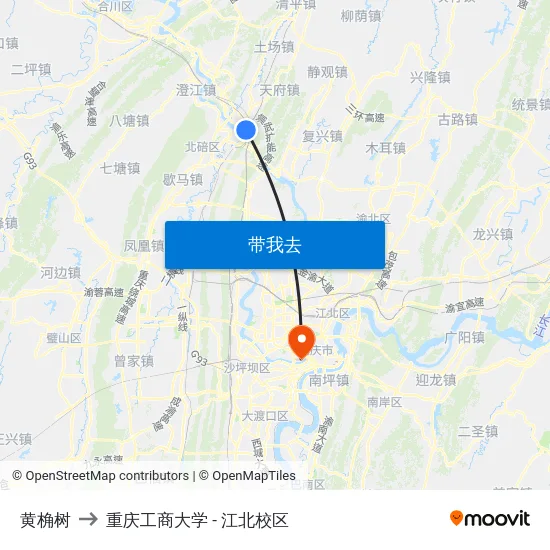 黄桷树 to 重庆工商大学 - 江北校区 map