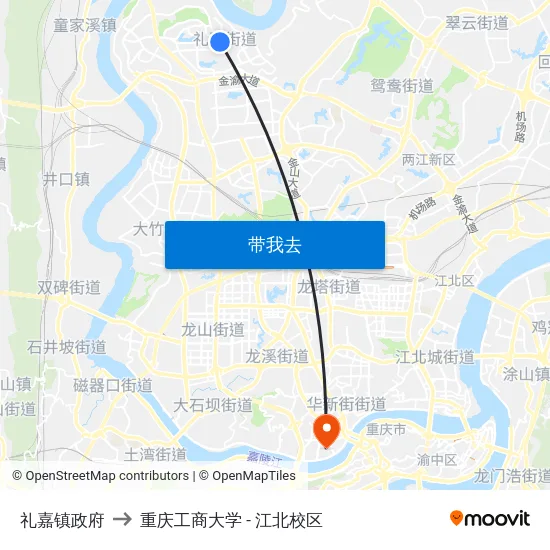 礼嘉镇政府 to 重庆工商大学 - 江北校区 map