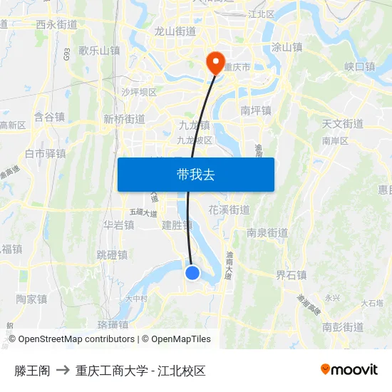 滕王阁 to 重庆工商大学 - 江北校区 map