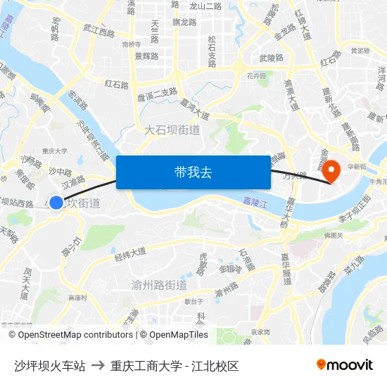 沙坪坝火车站 to 重庆工商大学 - 江北校区 map
