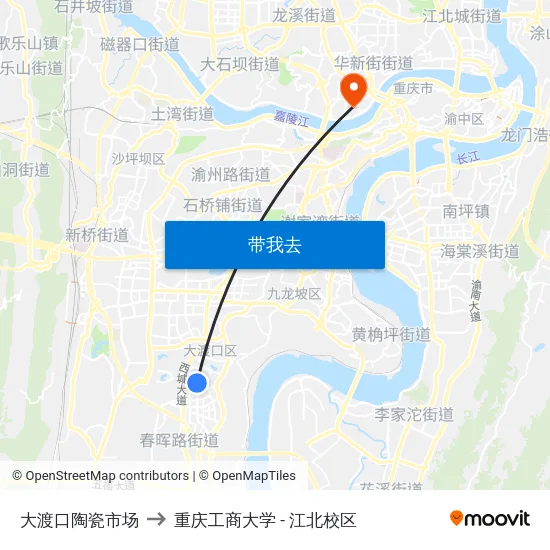 大渡口陶瓷市场 to 重庆工商大学 - 江北校区 map