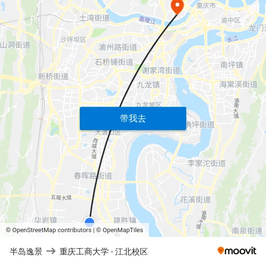 半岛逸景 to 重庆工商大学 - 江北校区 map