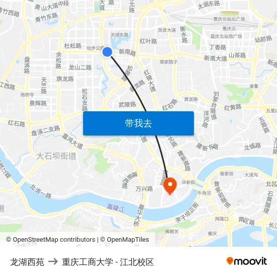 龙湖西苑 to 重庆工商大学 - 江北校区 map