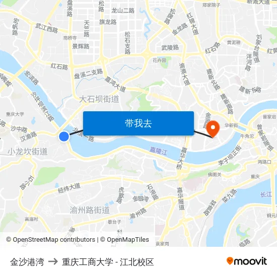金沙港湾 to 重庆工商大学 - 江北校区 map