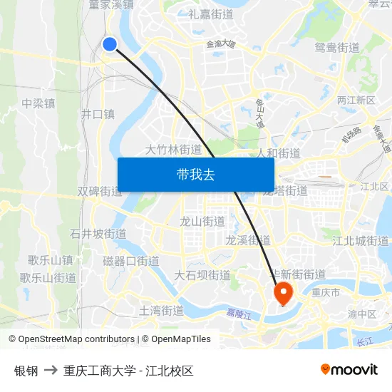 银钢 to 重庆工商大学 - 江北校区 map
