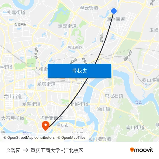 金碧园 to 重庆工商大学 - 江北校区 map