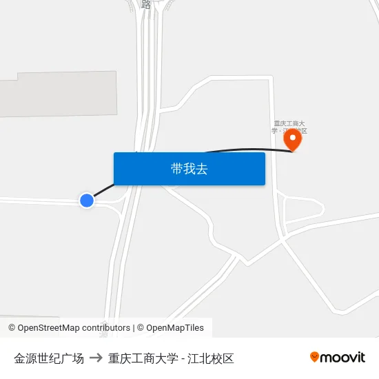 金源世纪广场 to 重庆工商大学 - 江北校区 map