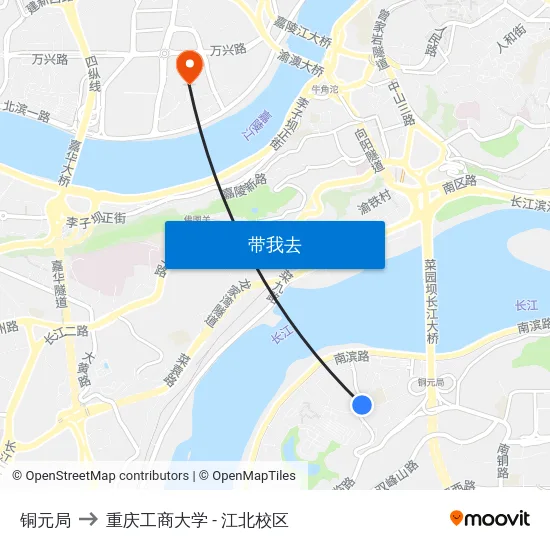 铜元局 to 重庆工商大学 - 江北校区 map