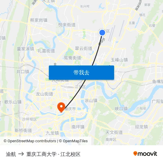 渝航 to 重庆工商大学 - 江北校区 map