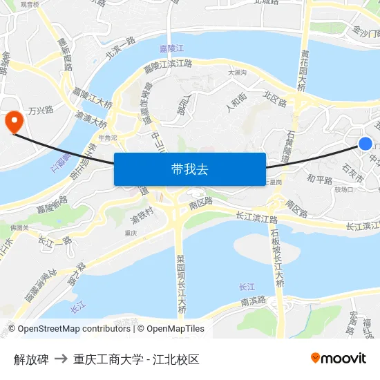 解放碑 to 重庆工商大学 - 江北校区 map