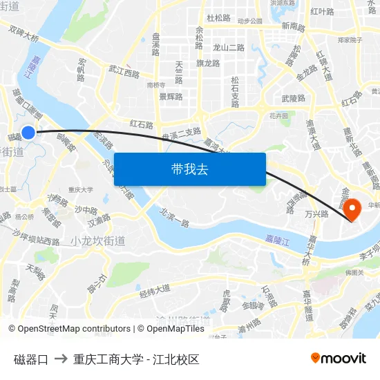 磁器口 to 重庆工商大学 - 江北校区 map
