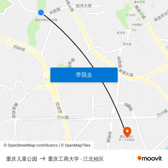 重庆儿童公园 to 重庆工商大学 - 江北校区 map