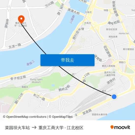 菜园坝火车站 to 重庆工商大学 - 江北校区 map