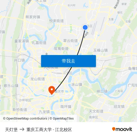 天灯堡 to 重庆工商大学 - 江北校区 map