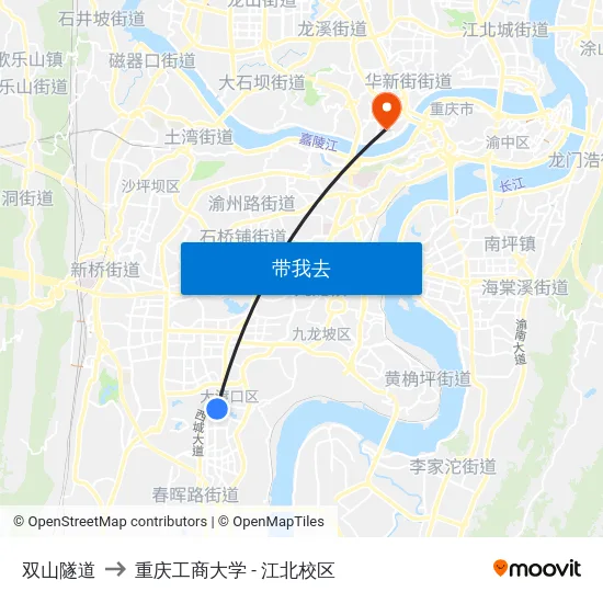 双山隧道 to 重庆工商大学 - 江北校区 map