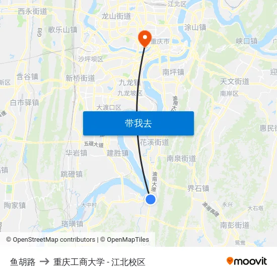 鱼胡路 to 重庆工商大学 - 江北校区 map