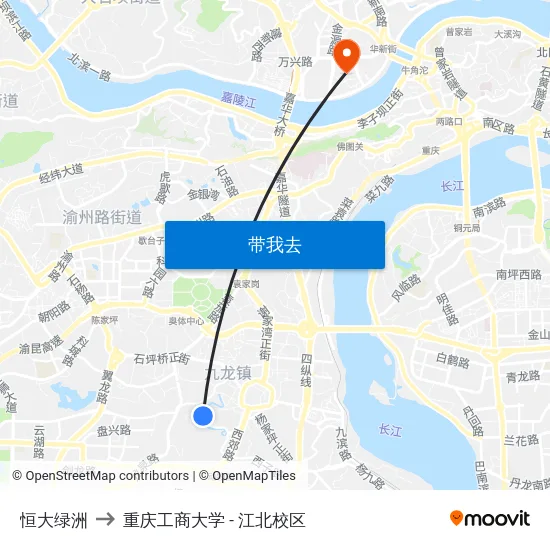 恒大绿洲 to 重庆工商大学 - 江北校区 map