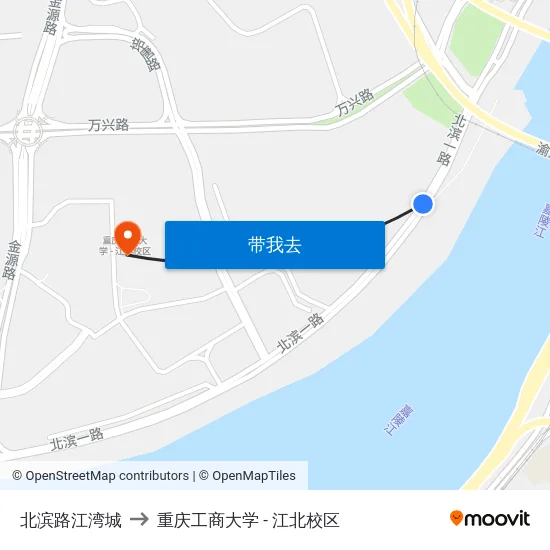北滨路江湾城 to 重庆工商大学 - 江北校区 map