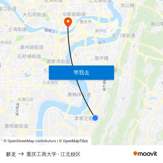 麒龙 to 重庆工商大学 - 江北校区 map