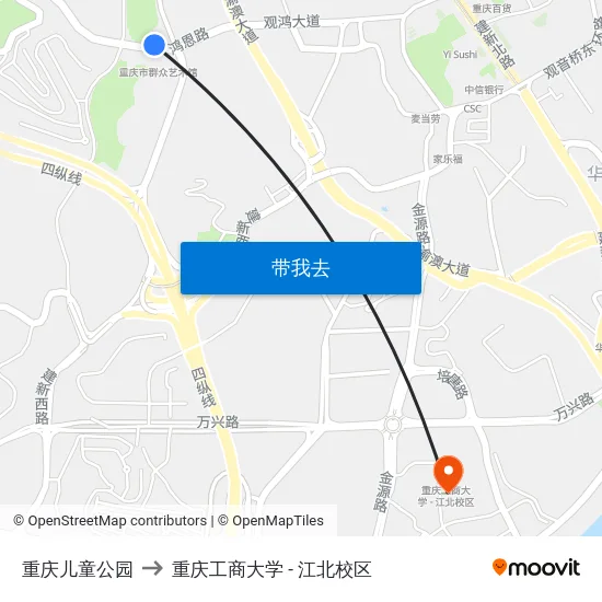 重庆儿童公园 to 重庆工商大学 - 江北校区 map
