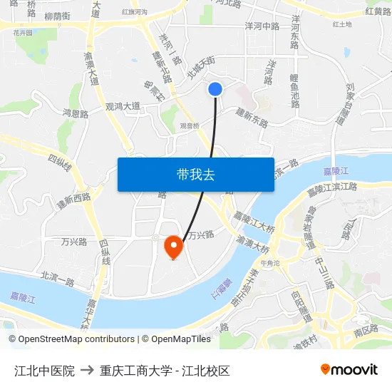 江北中医院 to 重庆工商大学 - 江北校区 map