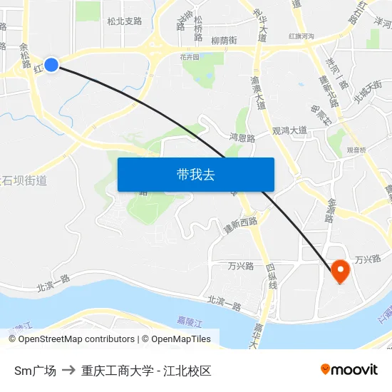 Sm广场 to 重庆工商大学 - 江北校区 map