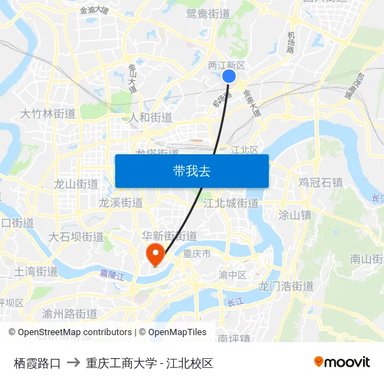 栖霞路口 to 重庆工商大学 - 江北校区 map