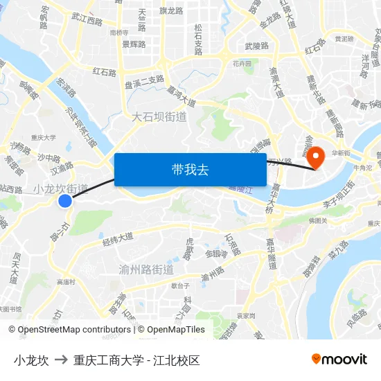 小龙坎 to 重庆工商大学 - 江北校区 map