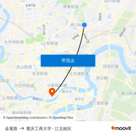 金童路 to 重庆工商大学 - 江北校区 map