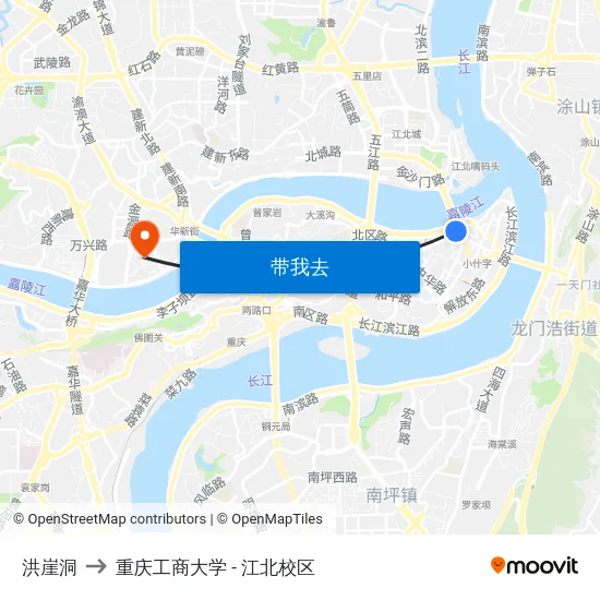 洪崖洞 to 重庆工商大学 - 江北校区 map