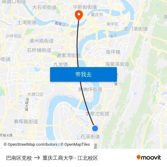 巴南区党校 to 重庆工商大学 - 江北校区 map