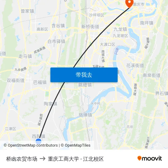 桥凼农贸市场 to 重庆工商大学 - 江北校区 map