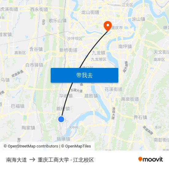 南海大道 to 重庆工商大学 - 江北校区 map