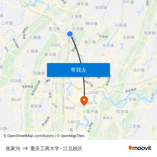 焦家沟 to 重庆工商大学 - 江北校区 map
