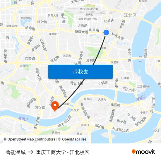 鲁能星城 to 重庆工商大学 - 江北校区 map