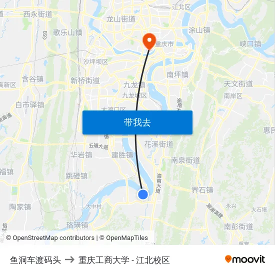 鱼洞车渡码头 to 重庆工商大学 - 江北校区 map