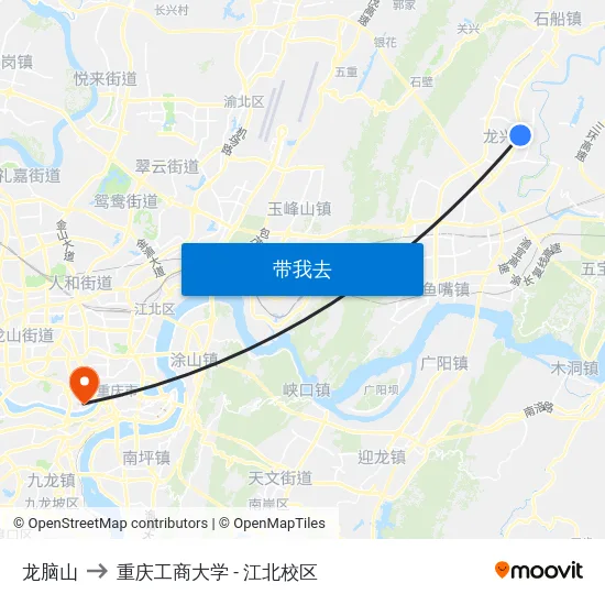 龙脑山 to 重庆工商大学 - 江北校区 map