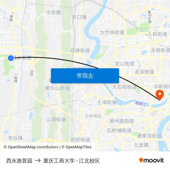 西永惠普园 to 重庆工商大学 - 江北校区 map