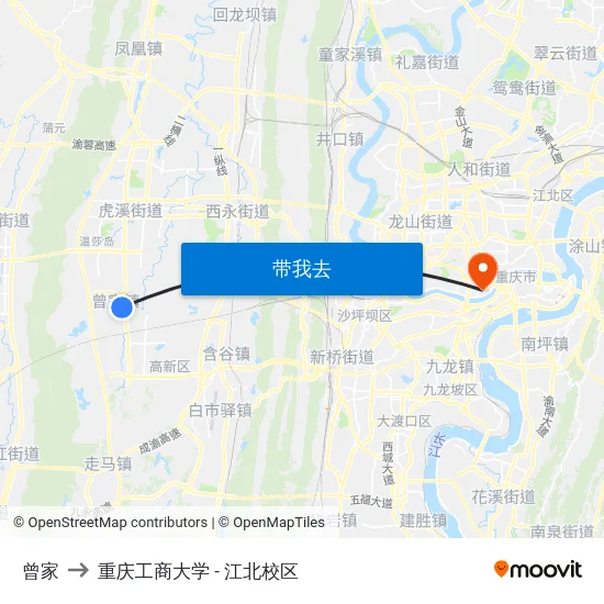 曾家 to 重庆工商大学 - 江北校区 map