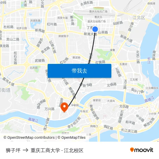 狮子坪 to 重庆工商大学 - 江北校区 map
