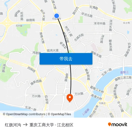 红旗河沟 to 重庆工商大学 - 江北校区 map