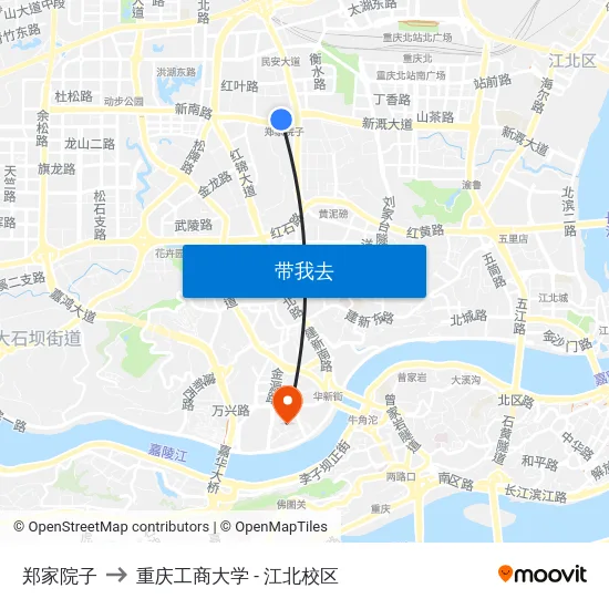 郑家院子 to 重庆工商大学 - 江北校区 map