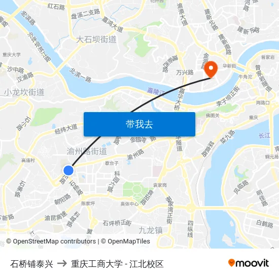 石桥铺泰兴 to 重庆工商大学 - 江北校区 map