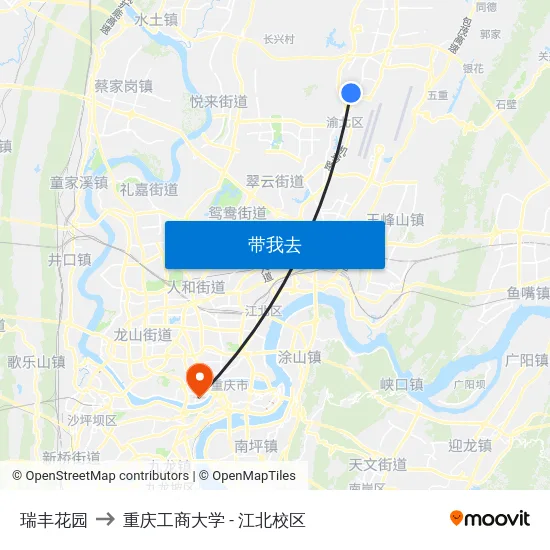 瑞丰花园 to 重庆工商大学 - 江北校区 map