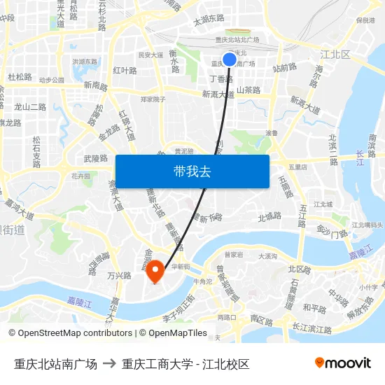 重庆北站南广场 to 重庆工商大学 - 江北校区 map
