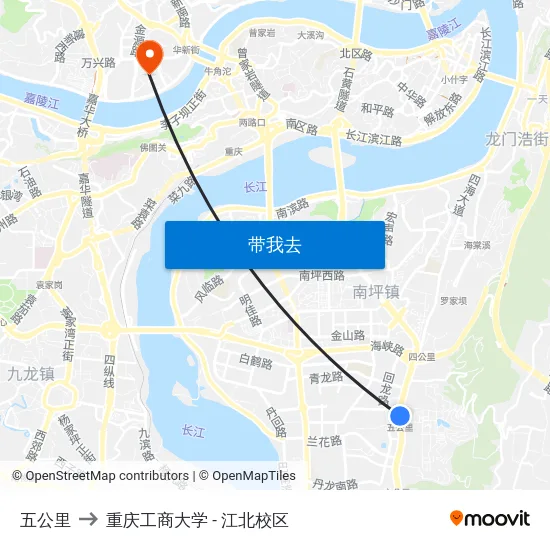 五公里 to 重庆工商大学 - 江北校区 map